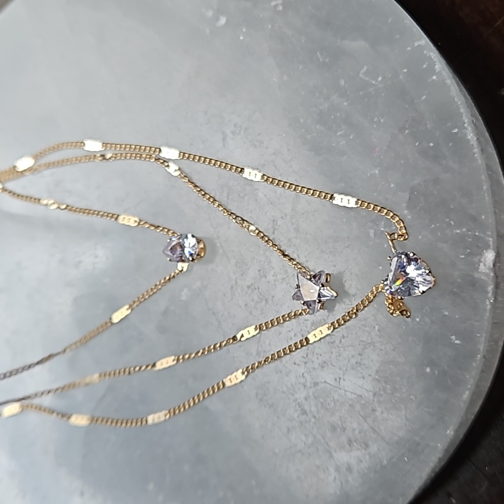 NWT TRENDY THREE TIERED NECKLACE WITH RHINESTONE PENDANTS - Picture 4 of 6
